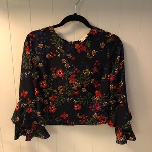 Navy blue blouse with flowers